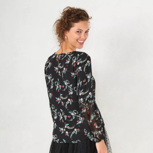 DISNEY' Snow White Collection by LC Lauren Conrad Top Peasant Floral Black XS M - Picture 5 of 10